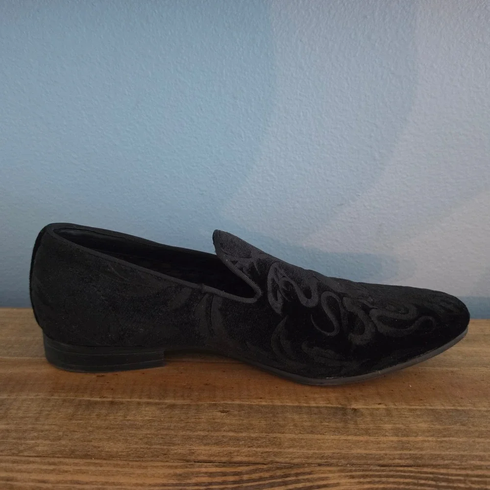 Steve Madden Mens Darth Velvet Loafers Slip On Black Embossed Size 8.5